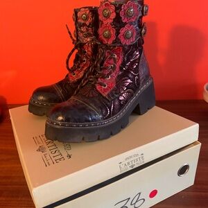 L'Artiste by Spring Step platform  Boots -Red and Black multi metalic lug sole